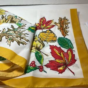 Women’s poly-crepe-de-chine Fall gold trim scarf by June Critchfield. 26X 25.